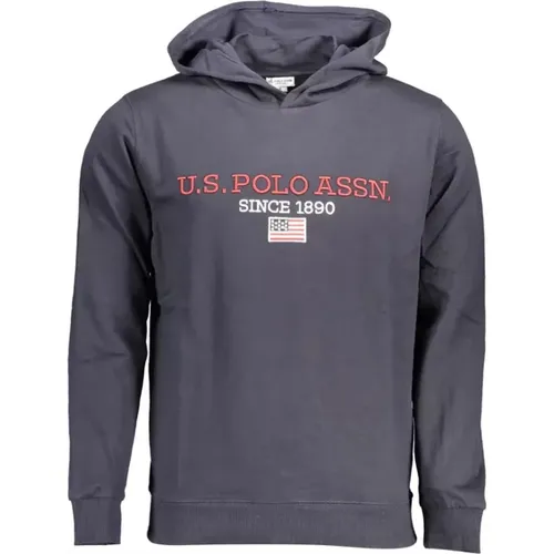 Blaue Baumwoll-Kapuzenpullover mit Kontrastdetails und Logo , Herren, Größe: 2XL - U.s. Polo Assn. - Modalova