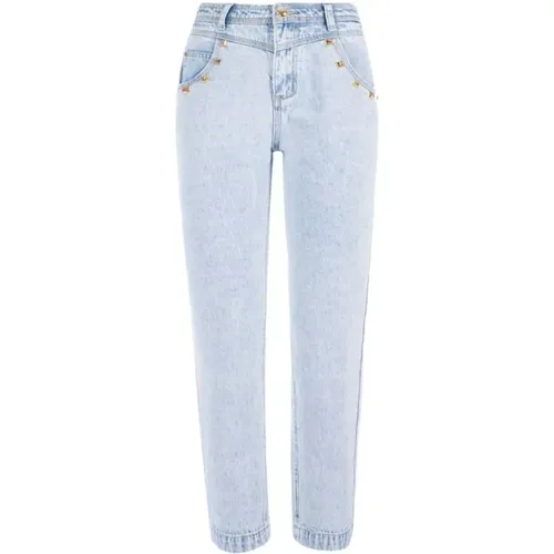 High-Waist Light Wash Studded Jeans , Damen, Größe: W28 - YES ZEE - Modalova