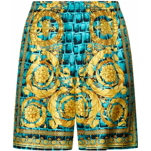 Baroccodile Print Silk Shorts , male, Sizes: XS - Versace - Modalova