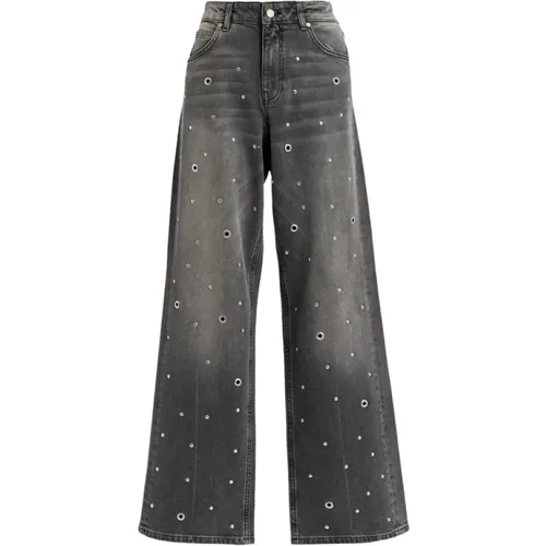 High-waisted grey jeans with eyelets , female, Sizes: W25, W27 - Essentiel Antwerp - Modalova