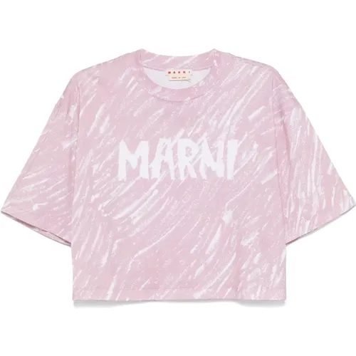 Rosa Scribble Logo T-shirt , Damen, Größe: XS - Marni - Modalova