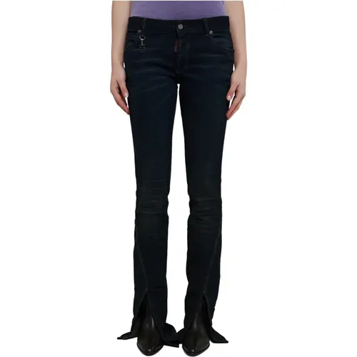 Blaue Skinny Jeans aus Stretch-Denim mit Logo-Anhänger , Damen, Größe: S - Dsquared2 - Modalova