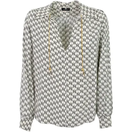 Georgette V-Ausschnitt Shirt mit Metallkette,Blouses - Elisabetta Franchi - Modalova
