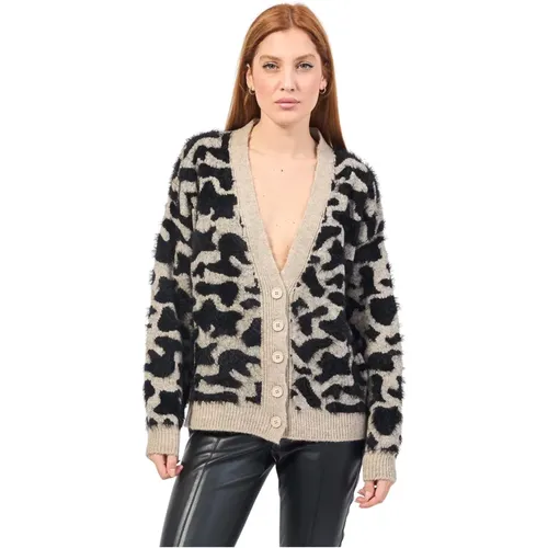 Schwarzer Animal-Print V-Ausschnitt Cardigan , Damen, Größe: S - Jijil - Modalova