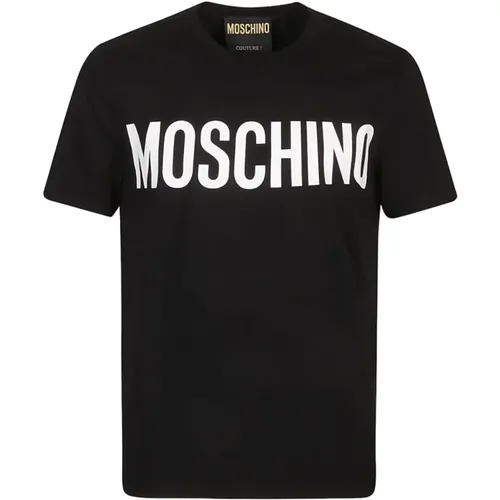 Schwarzes Baumwoll-T-Shirt Klassischer Schnitt , Herren, Größe: XL - Moschino - Modalova