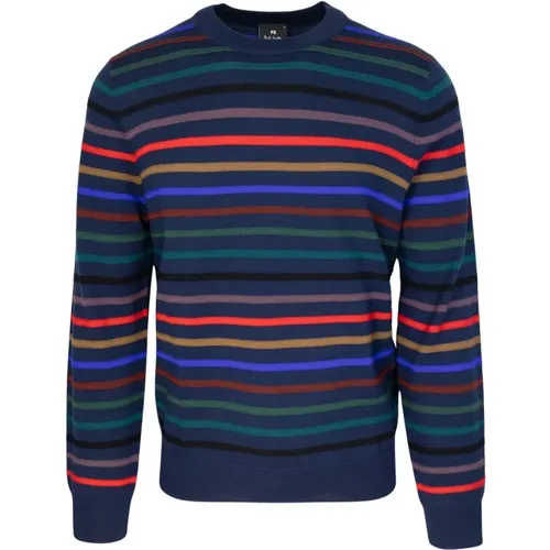 Blauer Gestreifter Rundhalsausschnitt Pullover , Herren, Größe: M - PS By Paul Smith - Modalova