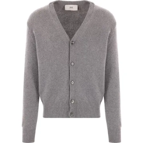 Grauer Cashmere-Strick-Cardigan , Herren, Größe: M - Ami Paris - Modalova