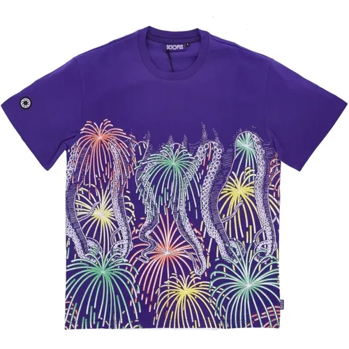 Lila Feuerwerk Herren Tee , Herren, Größe: XS - Octopus - Modalova