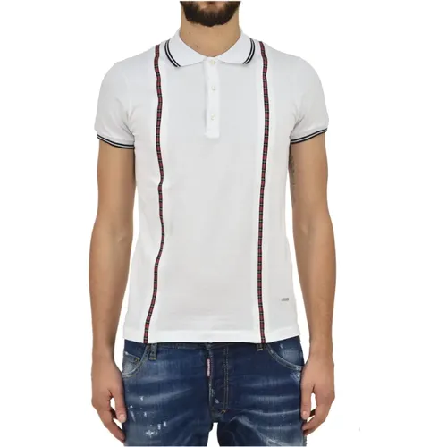 Einzigartiges Design Herren Polo Shirt mit Tartan Knöpfen und Retro-Leder-Einsatz , Herren, Größe: L - Dsquared2 - Modalova