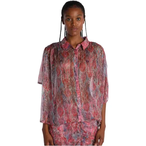 Red Lurex Print Short Sleeve Shirt , female, Sizes: M, S - Berenice - Modalova