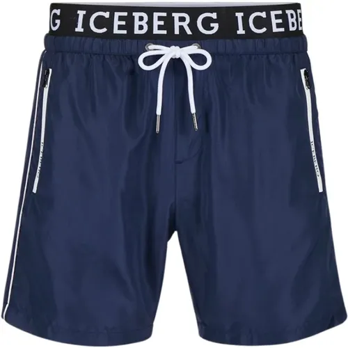 Logo Boxer Badehose Mittel-Oberschenkellänge,Logo Boxer Badehose,Logo Boxer Badehose mit Kordelzug,Badeshorts mit Logo - Iceberg - Modalova