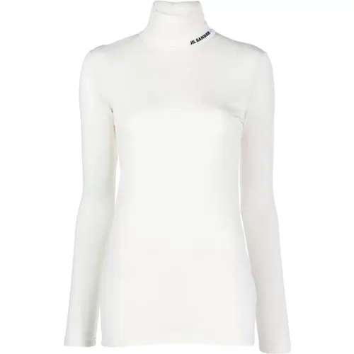 Natürliches Baumwoll-High-Neck T-Shirt , Damen, Größe: S - Jil Sander - Modalova