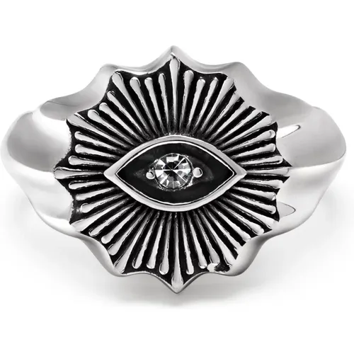 Vintage Evil Eye Ring with Clear Crystal , male, Sizes: 62 MM, 58 MM, 60 MM, 64 MM, 56 MM - Nialaya - Modalova