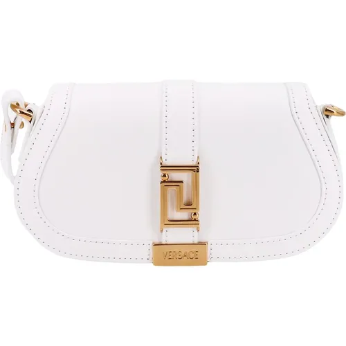 Leather Shoulder Bag with La Greca Detail , female, Sizes: ONE SIZE - Versace - Modalova