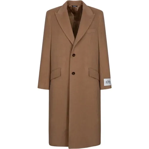 Camel Wool Coat with Peak Lapels , male, Sizes: M - Dolce & Gabbana - Modalova