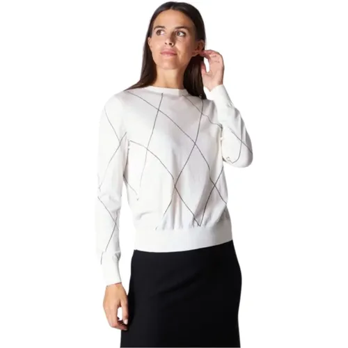 Weißer Pullover mit Diamantmuster , Damen, Größe: M - Liviana Conti - Modalova