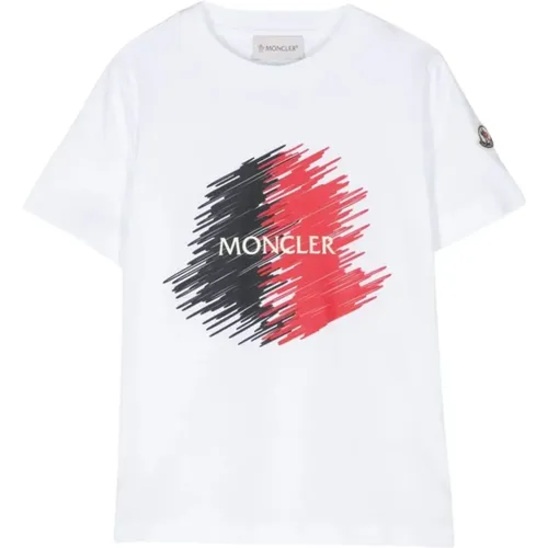 Weißes T-Shirt mit bedrucktem Logo - Moncler - Modalova