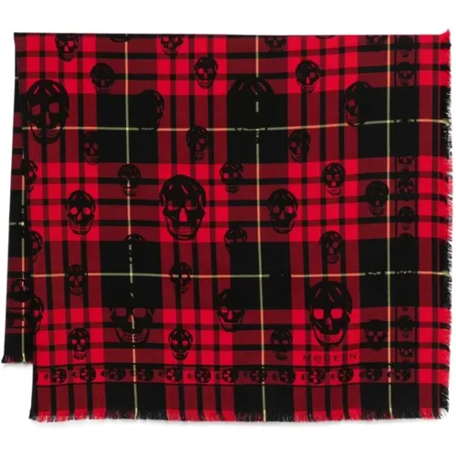 Black Tartan Check Skull Scarf , male, Sizes: ONE SIZE - alexander mcqueen - Modalova