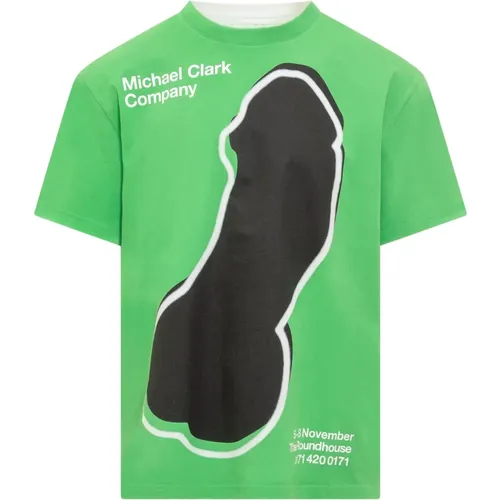 Grünes T-Shirt mit Rundhalsausschnitt und Frontdruck , Herren, Größe: M - JW Anderson - Modalova