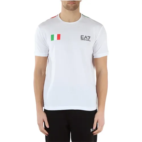 Italian Flag Cotton T-Shirt , male, Sizes: M - Emporio Armani EA7 - Modalova