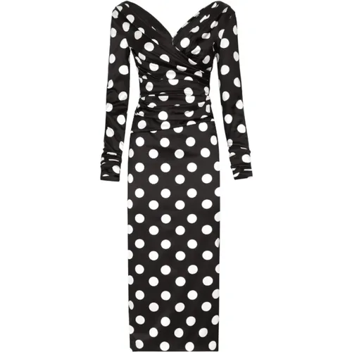 Polka Dot Satin Dress , female, Sizes: S, XS - Dolce & Gabbana - Modalova