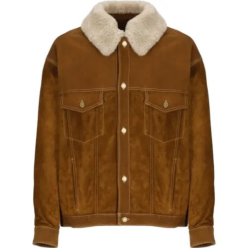 Leather Jacket with Fur Collar , male, Sizes: L, M - Golden Goose - Modalova