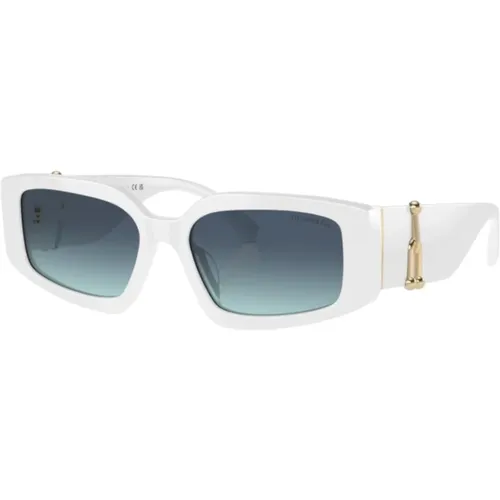 Damen Rechteckige Sonnenbrille Weiß/Blau Verlauf , Damen, Größe: 54 MM - Tiffany - Modalova