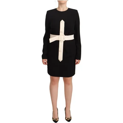 Schwarzes Wollkleid mit langen Ärmeln und Gürtel - Givenchy - Modalova
