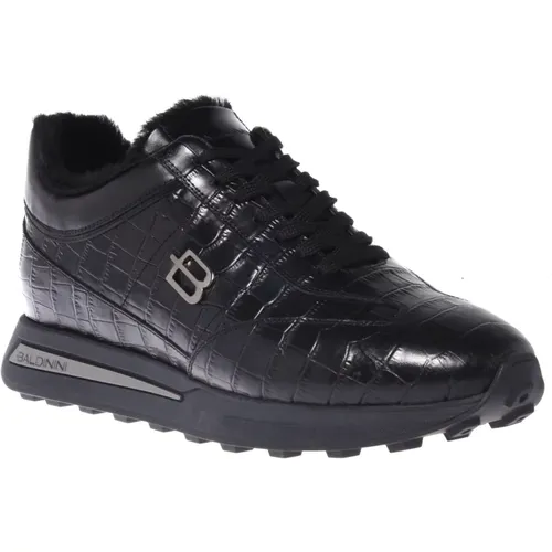 Trainers in leather with crocodile print , male, Sizes: 9 UK, 6 1/2 UK, 8 UK, 6 UK, 7 1/2 UK, 8 1/2 UK, 5 UK, 10 UK, 12 UK, 11 UK, 9 1/2 UK, 7 UK - Baldinini - Modalova