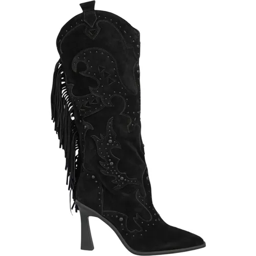 Pointed Toe Heeled Boots with Rhinestone Details , female, Sizes: 3 UK, 8 UK, 7 UK, 5 UK, 6 UK, 4 UK - Alma en Pena - Modalova