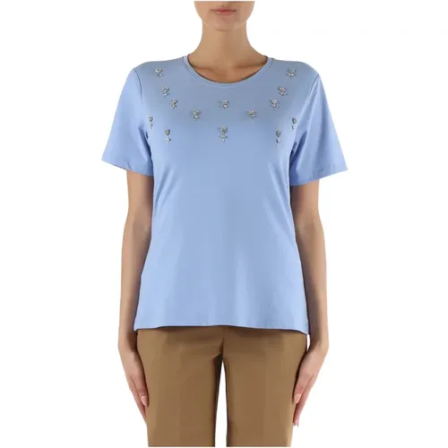 Stretch cotton T-shirt with rhinestones , female, Sizes: XL - Elena Mirò - Modalova