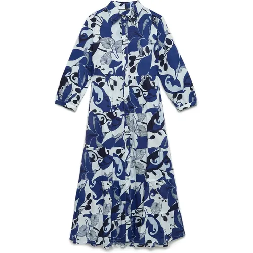 Blumiges Midi-Kleid mit Volants , Damen, Größe: S - Maliparmi - Modalova