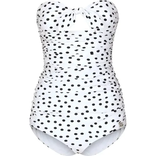 Sea Print Swimsuit with Heart Neckline , female, Sizes: M - Dolce & Gabbana - Modalova