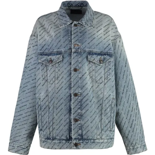 Logo Print Denim Jacke Balenciaga - Balenciaga - Modalova