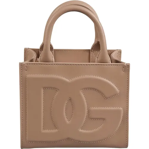 Blush Beige Leather Shopper Bag , female, Sizes: ONE SIZE - Dolce & Gabbana - Modalova