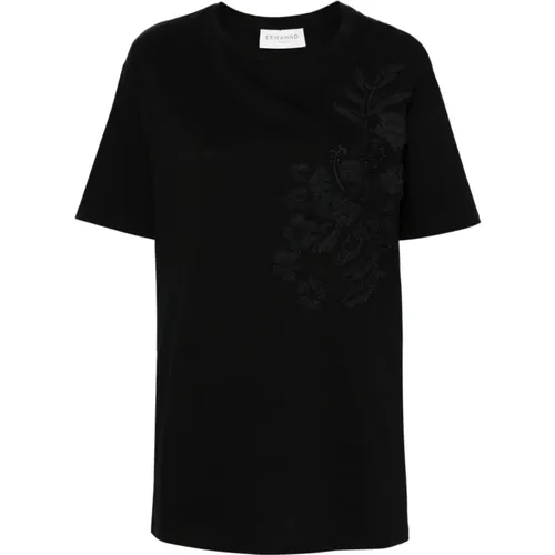 Blumenbesticktes Crew Neck T-Shirt , Damen, Größe: XS - Ermanno Scervino - Modalova