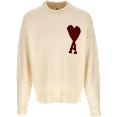 Cream Knitted Sweater with Logo , male, Sizes: XL - Ami Paris - Modalova