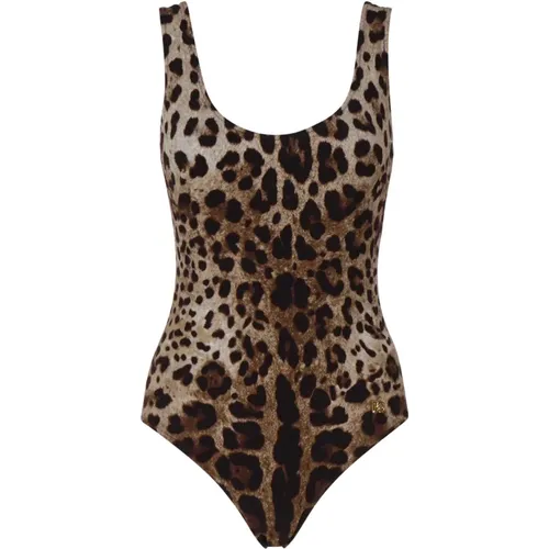 Leopard Deep Neckline One-piece Swimsuit , female, Sizes: S, XS - Dolce & Gabbana - Modalova