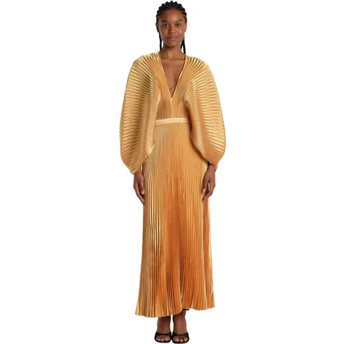 Goldenes Plissiertes Langes Kleid - L'idée - Modalova