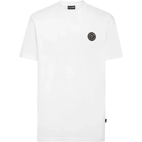Herren Baumwoll T-Shirt mit Kunststoff-Plakette , Herren, Größe: M - Plein Sport - Modalova