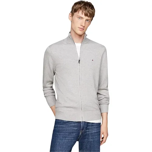 High-neck Zip Sweater in Light Grey Heather , male, Sizes: M, XL - Tommy Hilfiger - Modalova