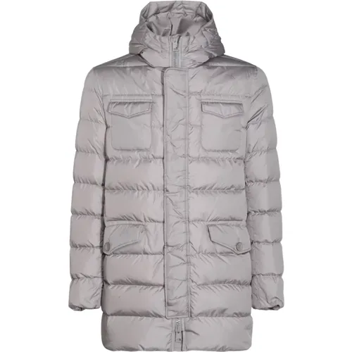 Grey Down Jacket with Hood , male, Sizes: S, M, XS - Herno - Modalova