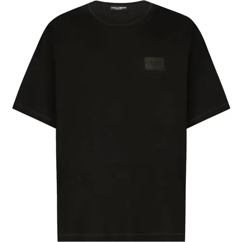 Schwarze lockere T-Shirts und Polos , Herren, Größe: M - Dolce & Gabbana - Modalova