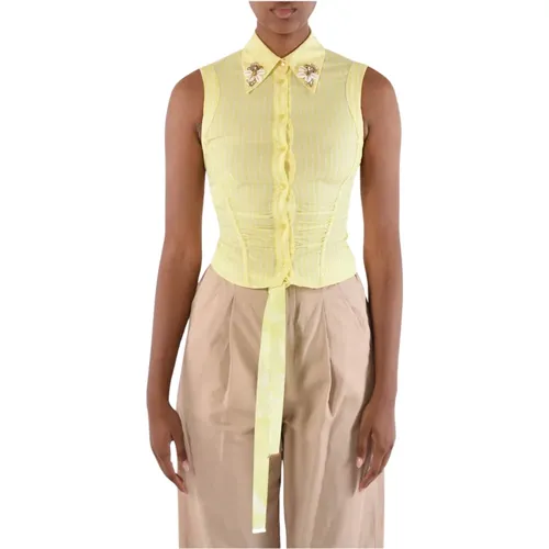 Striped cotton cropped shirt Clio , female, Sizes: M, S, 2XS - pinko - Modalova
