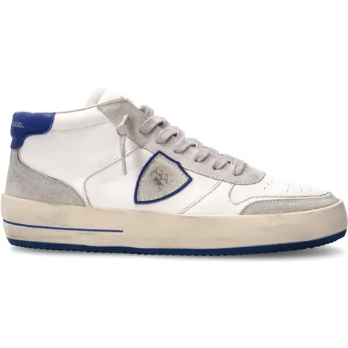 Vintage High-Top Sneakers Weiß Blau , Herren, Größe: 46 EU - Philippe Model - Modalova