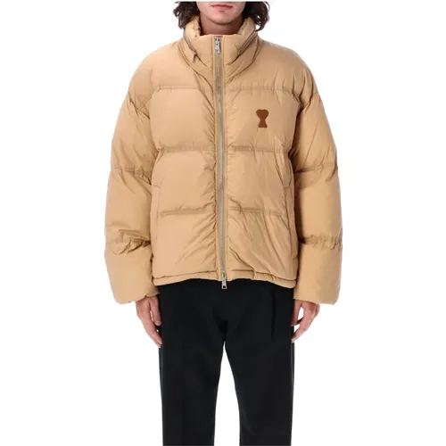 Logo Down Jacket Sand Aw24 , male, Sizes: L - Ami Paris - Modalova