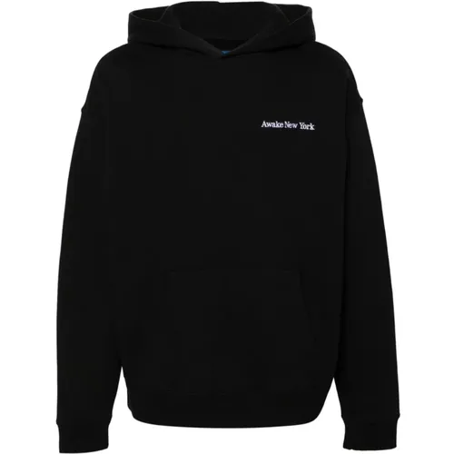 Schwarzer Bestickter Logo Hoodie Pullover , Herren, Größe: L - Awake NY - Modalova