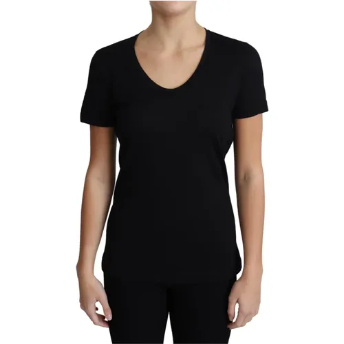 Schwarzes Woll-Rundhals-T-Shirt , Damen, Größe: XS - Dolce & Gabbana - Modalova