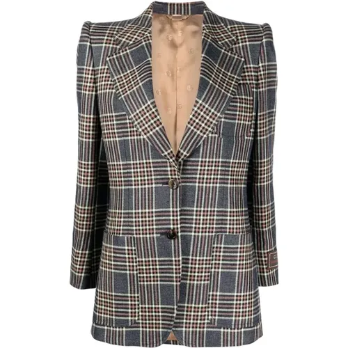 Checked Linen Silk Blazer , female, Sizes: S - Gucci - Modalova