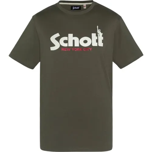Grünes Logo T-Shirt - Rundhals - Schott NYC - Modalova